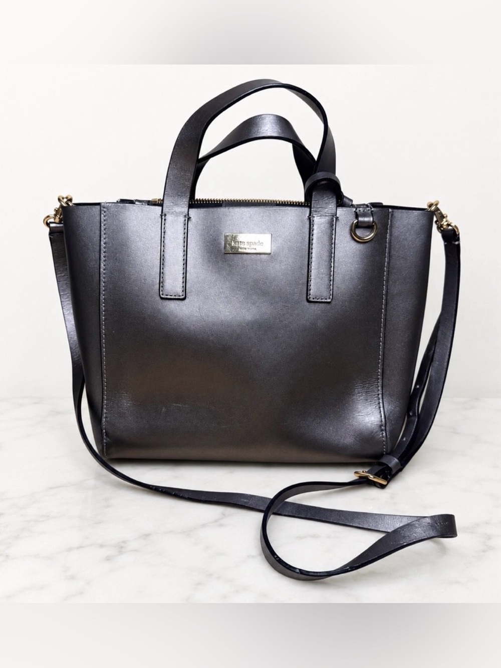 Kate Spade Metallic Leather Convertible Tote Shoulder Bag